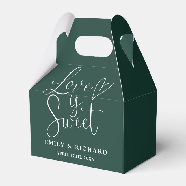Love Is Sweet Elegant Emerald Green Wedding Favour Box (Front Side)