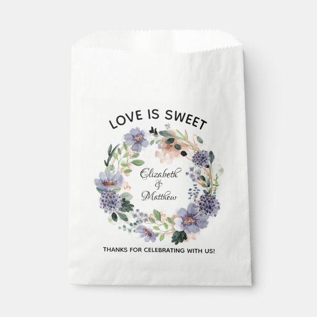 Love is Sweet Elegant Floral Wreath Wedding Favour Bags (Front)