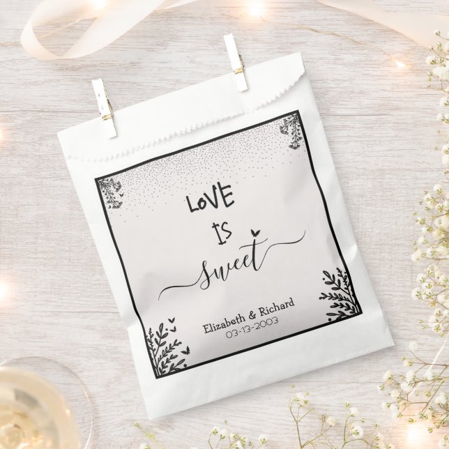 Love is sweet elegant fun script wedding favour bags (Clipped)