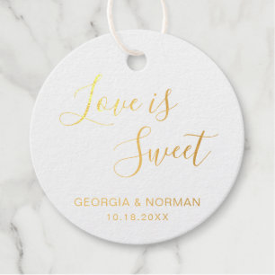 Love Is Sweet Elegant Gold Foil Wedding Favour Tags