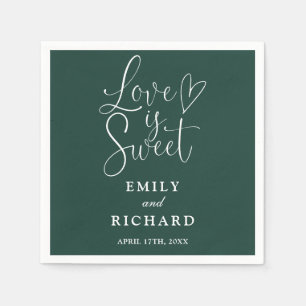 Love Is Sweet Elegant Modern Emerald Green Wedding Napkin