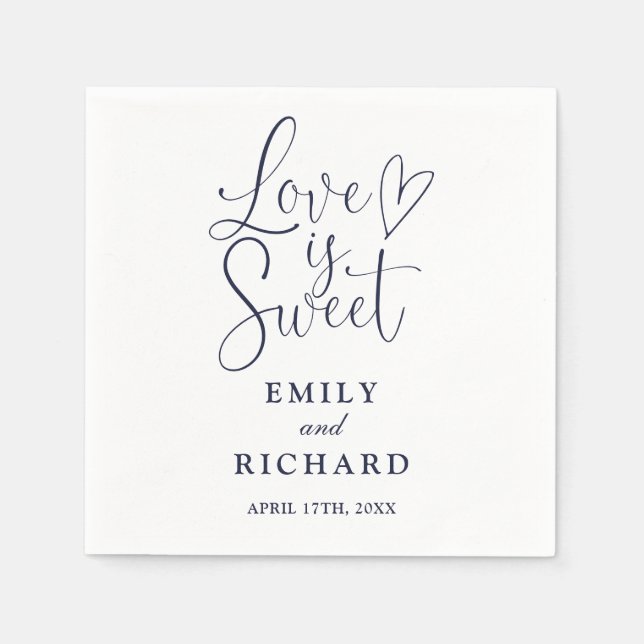 Love Is Sweet Elegant Modern Navy Blue Wedding Napkin (Front)
