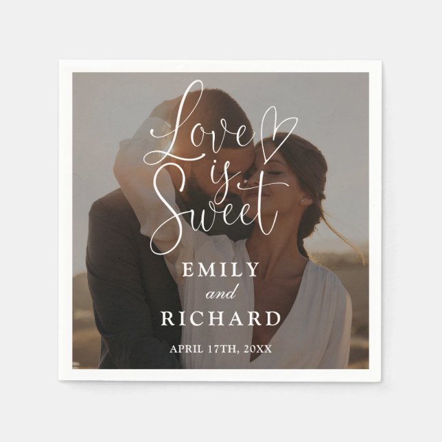 Love Is Sweet Elegant Modern Wedding Photo Napkin (Front)
