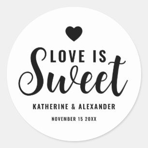 Love Is Sweet Elegant Personalised Wedding Favour Classic Round Sticker