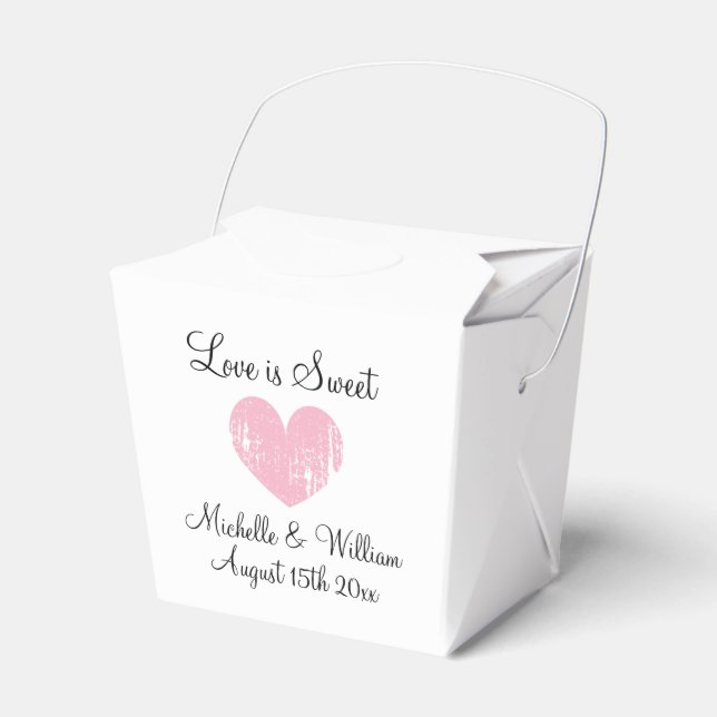 Love is sweet elegant pink heart custom wedding favour box (Front Side)