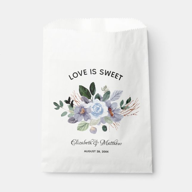 Love is Sweet Elegant Purple Floral Wedding Favour Bags (Front)