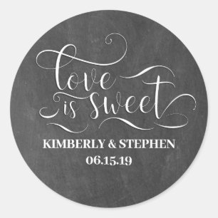 Love is Sweet Elegant Script Chalkboard Wedding Classic Round Sticker