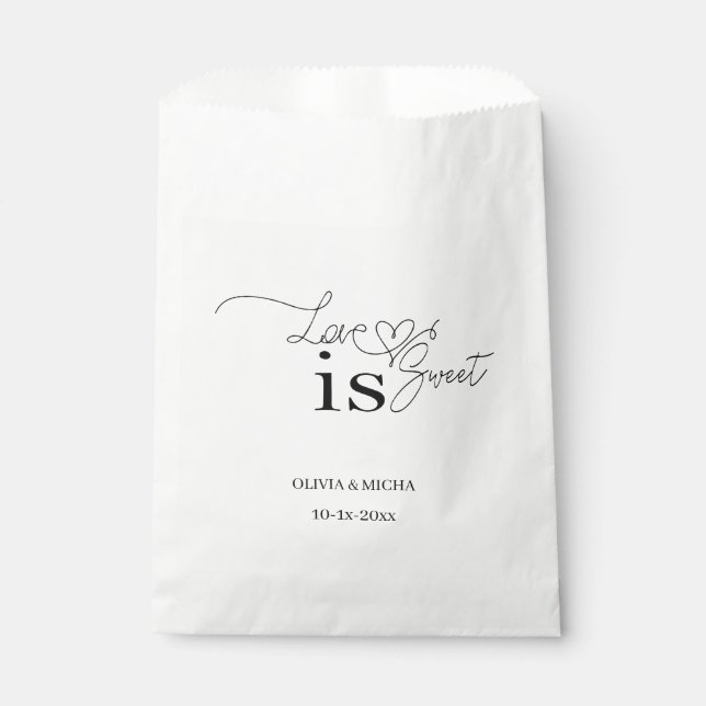 Love is Sweet: Elegant Script Wedding  Favour Bags (Front)