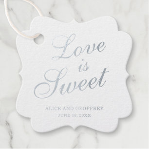 Love Is Sweet Elegant Silver Foil Wedding Favour Tags