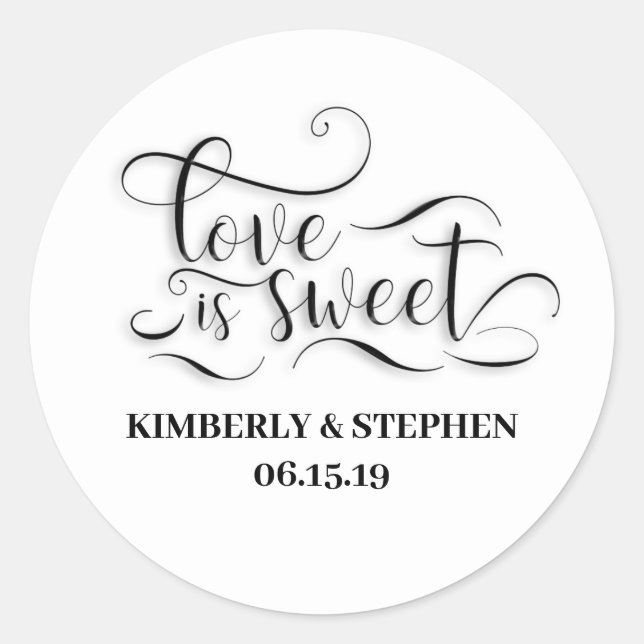Love is Sweet Elegant Wedding Classic Round Sticker (Front)
