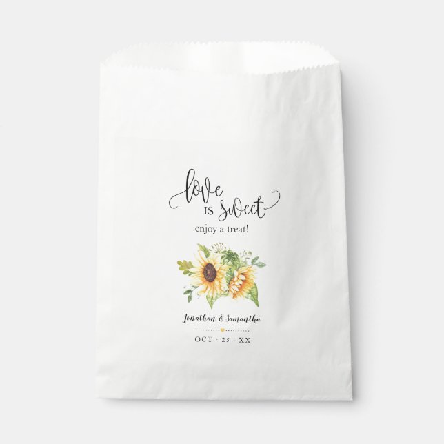 Love is sweet enjoy a treat sunflowers wedding favour bags (Front)