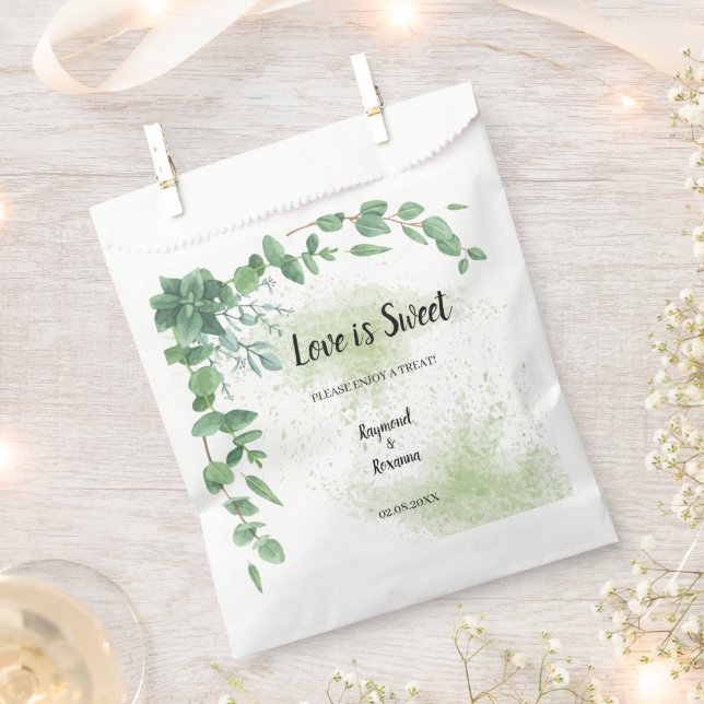 Love is Sweet Eucalyptus Wedding Treat Favour Bag (Clipped)