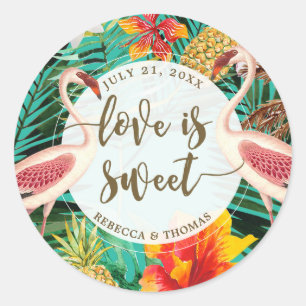 love is sweet favor sticker tropical flamingo