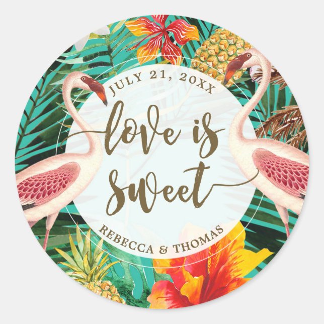 love is sweet favor sticker tropical flamingo (Front)