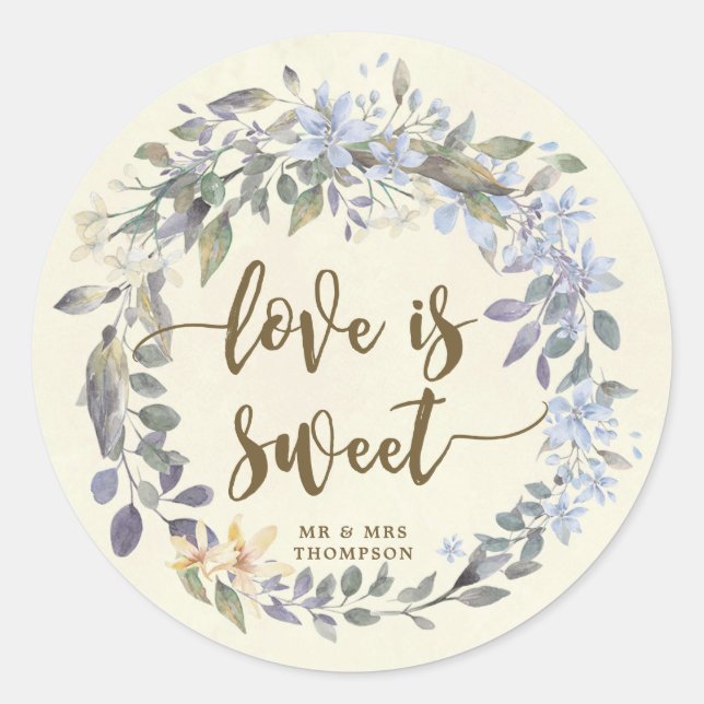 love is sweet favor stickers boho blue floral (Front)