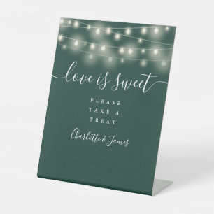 Love Is Sweet Favor String Lights Emerald Green Pedestal Sign