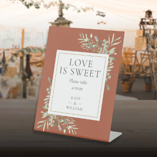 Love Is Sweet Favour Greenery Wedding Terracotta Pedestal Sign