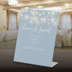 Love Is Sweet Favour String Lights Dusty Blue Pedestal Sign