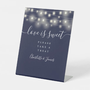 Love Is Sweet Favour String Lights Navy Blue Pedestal Sign