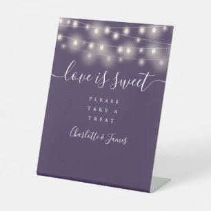 Love Is Sweet Favour String Lights Purple Pedestal Sign