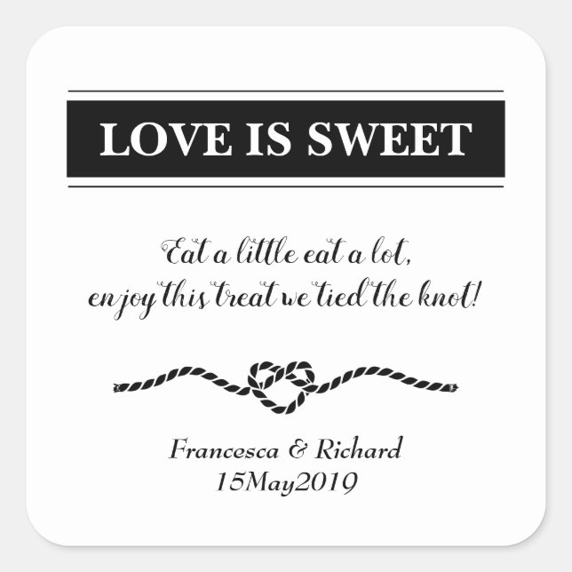Love Is Sweet Favours Beach Wedding Square Sticker (Front)