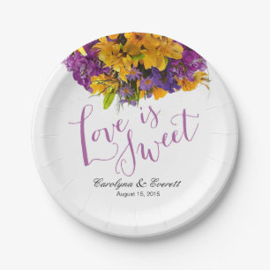 Love is Sweet Floral Bouquet   yellow purple Paper Plate
