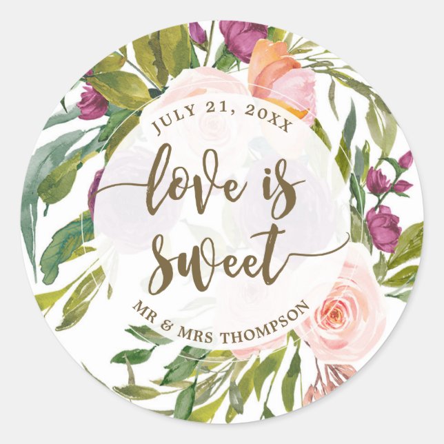 love is sweet floral greenery favor sticker (Front)