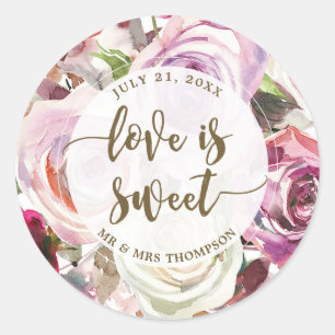 love is sweet floral purple roses favour sticker