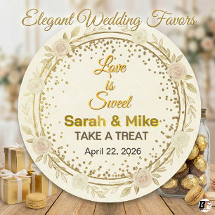 Love Is Sweet Gold Floral Wedding Favour Classic Round Sticker