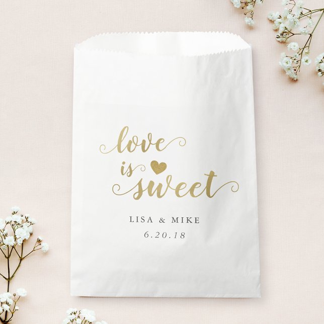 Love is Sweet Gold Script Wedding Bridal Shower Favour Bags (Creator Uploaded)