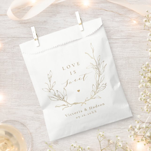 Love is sweet Gold simple botanical wreath wedding Favour Bags (Clipped)