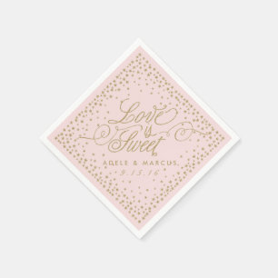 "Love is Sweet" Gold Stars Pink Wedding Napkins