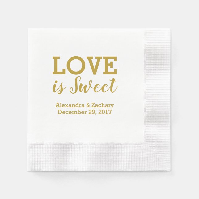 Love Is Sweet Gold Wedding Engagement Party Napkin (Front)