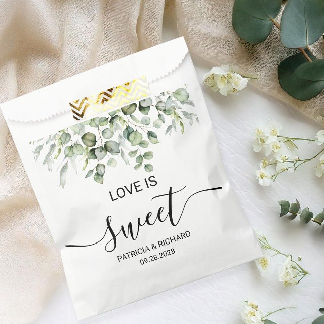 Love Is Sweet Greenery Eucalyptus Wedding Favour Bags (Creator Uploaded)