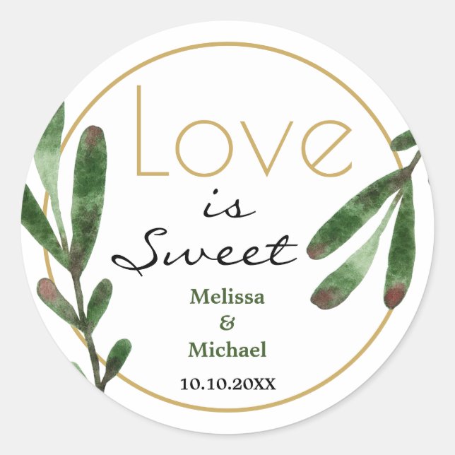 Love Is Sweet Greenery Wedding Thank You Classic Round Sticker (Front)
