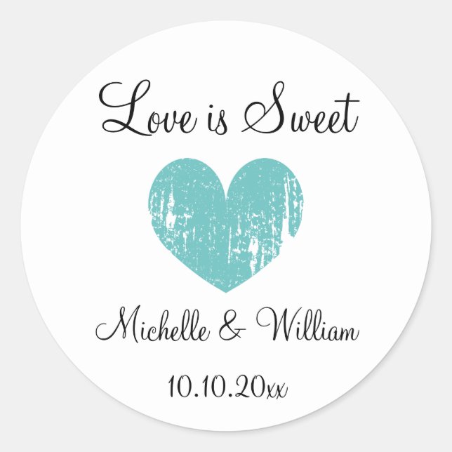 Love is sweet heart custom DIY wedding party favou Classic Round Sticker (Front)