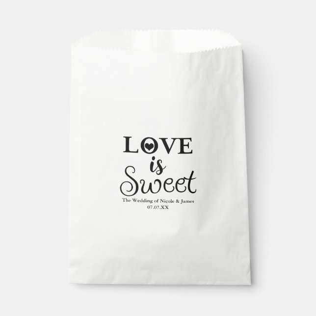 Love is Sweet Heart Wedding Black & White Favour Favour Bags (Front)
