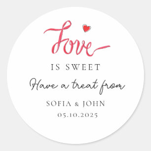 Love is Sweet heart Wedding Favour  Classic Round Sticker