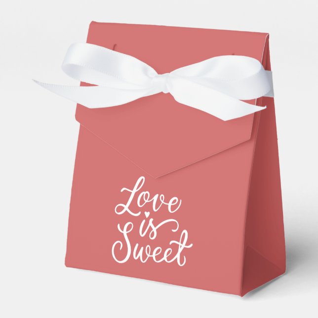 Love is Sweet in Indian Red and White Wedding Favour Box (Front Side)