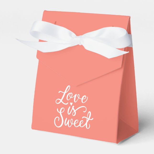 Love is Sweet in Salmon and White Wedding Favour Box (Front Side)