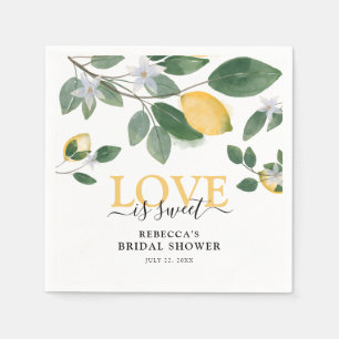 'Love is Sweet' Lemon & Greenery Bridal Shower Napkin