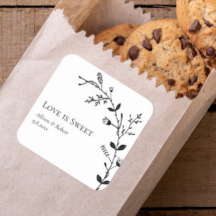 Love is Sweet Meandering Vine Wedding Favour Square Sticker