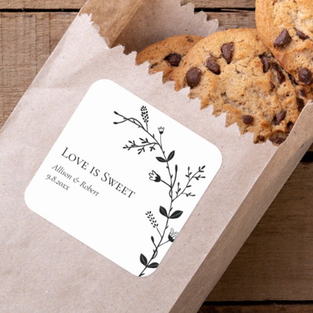Love is Sweet Meandering Vine Wedding Favour Square Sticker (Creator Uploaded)