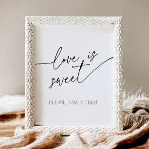 Love is Sweet Minimalist Black and White Buffet Pedestal Sign