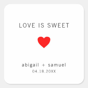 Love Is Sweet Modern Black and White Wedding Favou Square Sticker