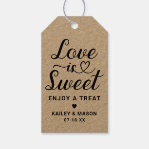 Love is Sweet Modern Black Heart Script Wedding Gift Tags