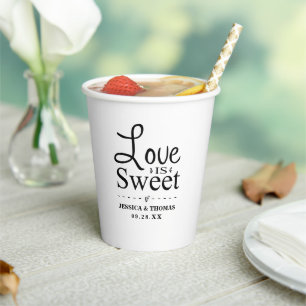 Love Is Sweet! Modern Black & White Wedding Paper Cups