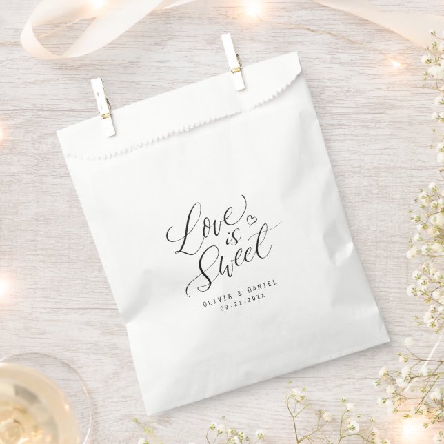 "love is sweet" modern calligraphy wedding favour bags (Clipped)