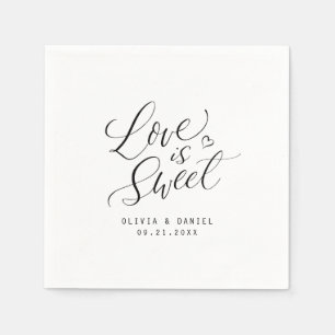 "love is sweet" modern calligraphy wedding napkin