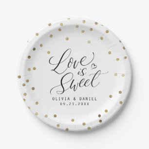 "love is sweet" modern calligraphy wedding paper plate